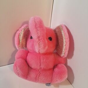 Vintage 1971 R Dakin Plush Stuffed 8" Pink Elephant Big Calico Floral Fabric Ear